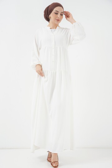 Merterium 2527 Kadın Uzun Tesettür Elbise - Beyaz