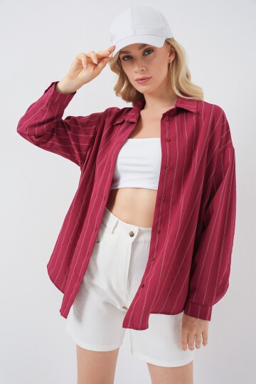 3900 Oversize Kareli Gömlek - Y.Kırmızı