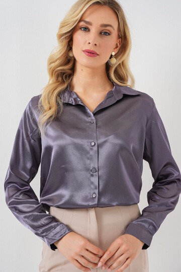 Merterium 3964 Hafif Dökümlü Saten Gömlek - Antrasit