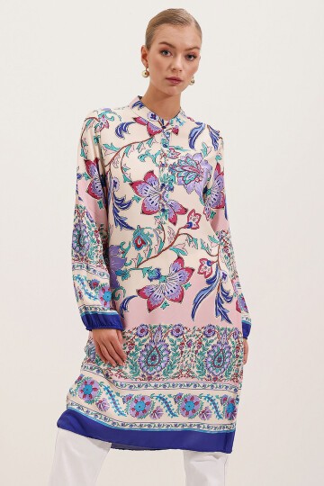 Merterium 5903 Desenli Viskon Elbise - Mor