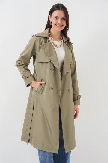 Merterium 5918 Kruvaze Yaka Trençkot - Çağla