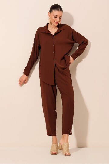 Merterium 6593 Oversize İkili Takım - Kahverengi