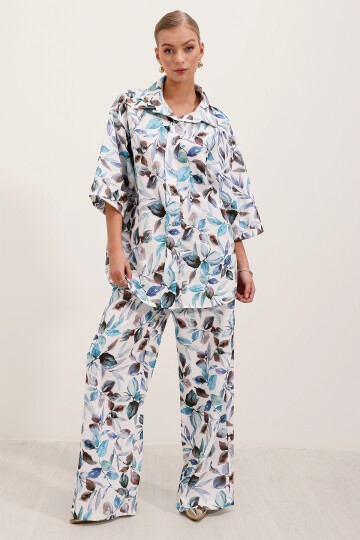 Merterium 6607 Desenli Keten İkili Takım - Mavi