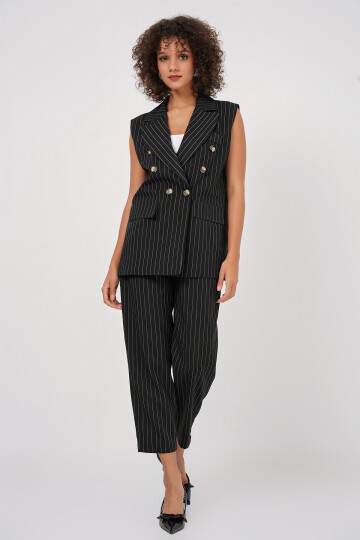 Merterium 6675 Kruvaze Yelek Pantolon İkili Takım - Siyah