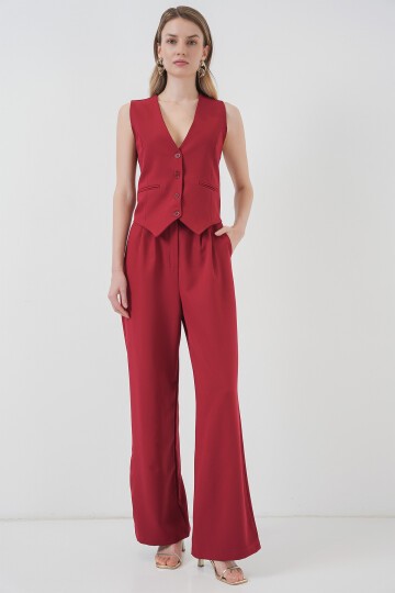 Merterium 6709 Kadın Yelek Pantolon İkili Takım - Bordo