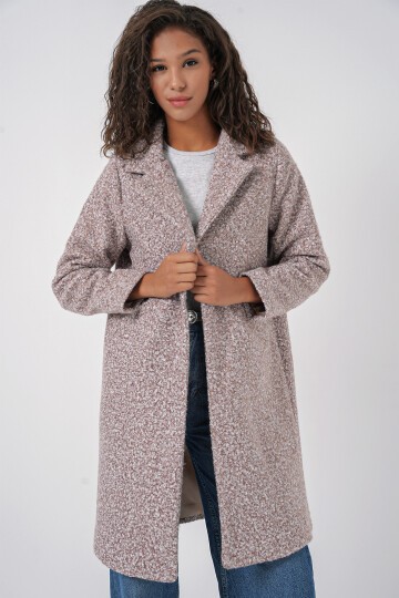 Merterium 9082 Oversize Kaşe Kaban - M. Kahverengi