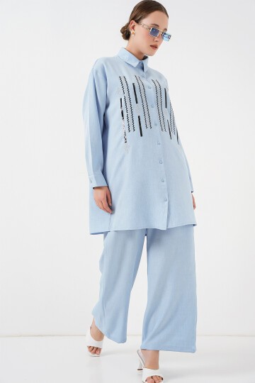 Merterium Desenli Tunik Pantolon İkili Takım 6720 - Mavi