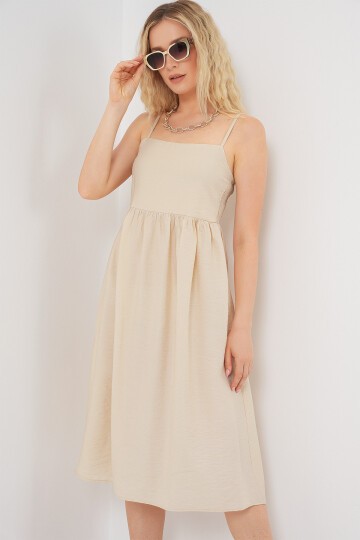 Kadın Askılı Ayrobin Elbise 2565 - Krem