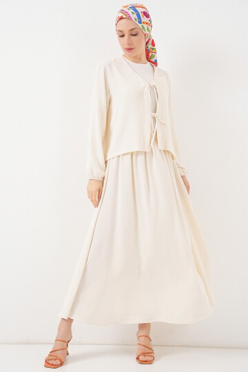 Kadın Ayrobin Kimono Etek İkili Takım 8047 - Ekru