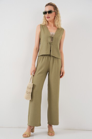 Kadın Keten Görünümlü Sıfır Kol İkili Takım 6746 - Çağla