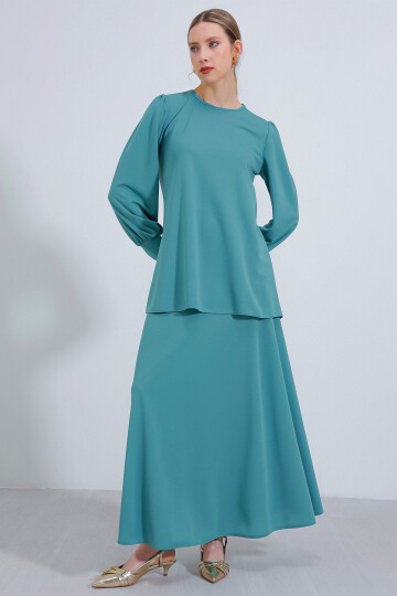 Merterium Kadın Mint Örme Etek Tunik Alt Üst Takım 8014