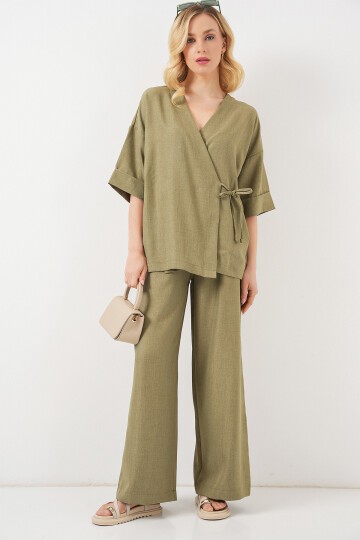 Kadın Önü Bağlamalı Alt Üst Takım 6745 - Çağla