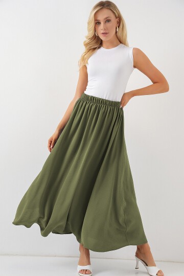 Merterium Kadın Uzun Ayrobin Etek 8050 - Haki