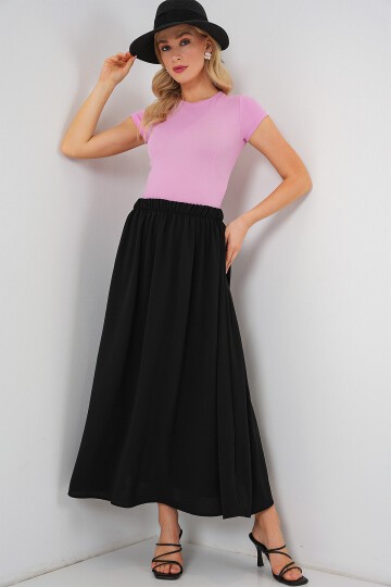 Merterium Kadın Uzun Ayrobin Etek 8050 - Siyah