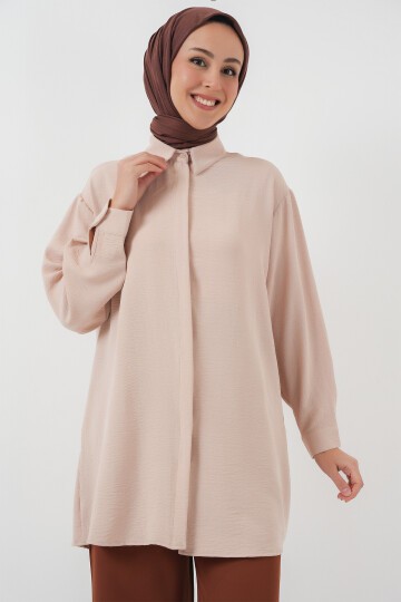 Merterium Kadın Uzun Gömlek Tunik 5945 - Krem