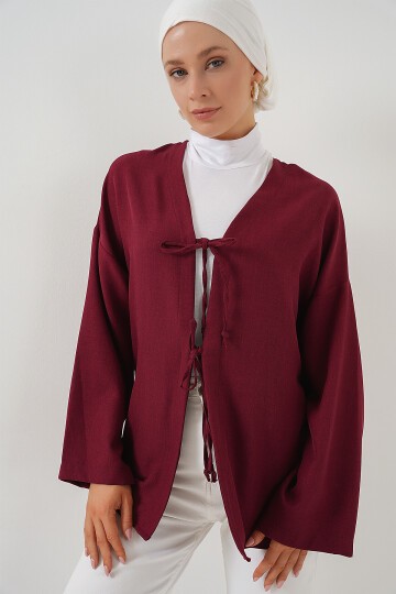 Merterium Keten Tesettür Kimono 5968 - Bordo