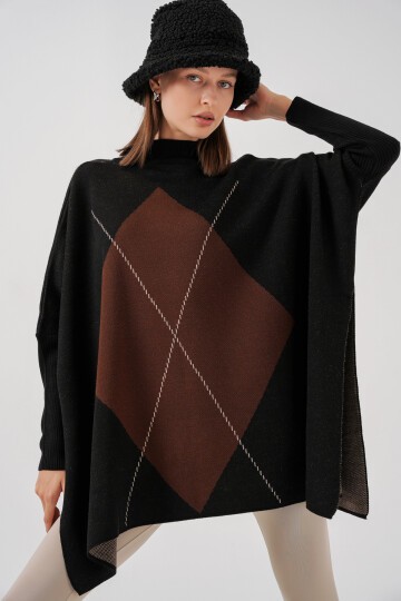 15783 Yırtmaçlı Panço Kazak - A.Siyah