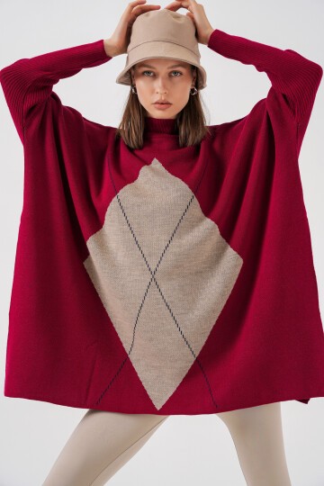 15783 Yırtmaçlı Panço Kazak - C. Bordo