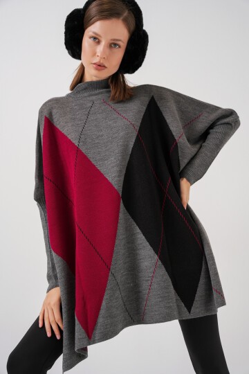 15783 Yırtmaçlı Panço Kazak - C.Gri