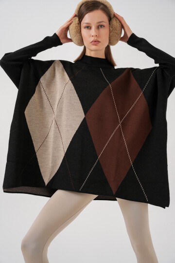 15783 Yırtmaçlı Panço Kazak - C.Siyah