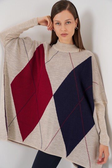 15783 Yırtmaçlı Panço Kazak - D.Krem