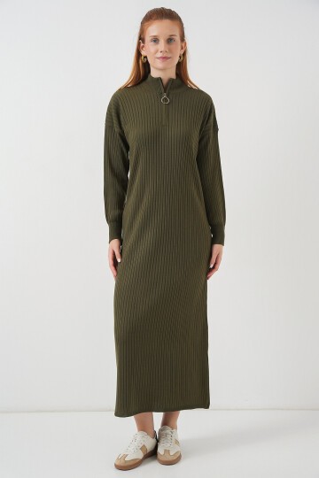 15839 Boydan Triko Elbise - Haki