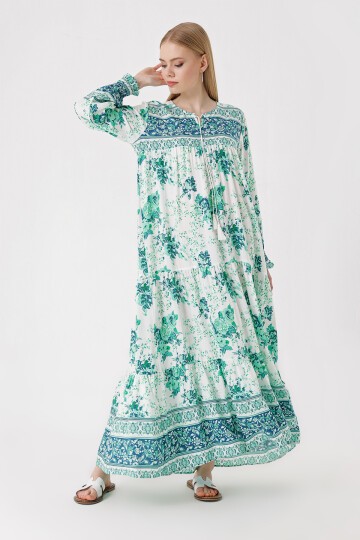 1947 Desenli Uzun Elbise - E.Yeşil