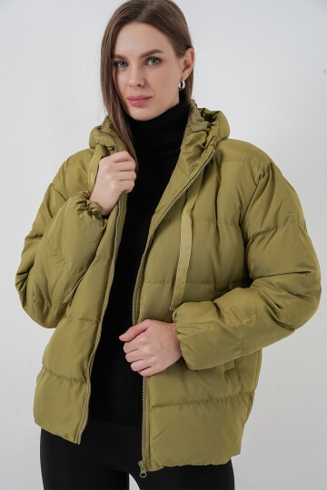 5117 Kapşonlu Şişme Mont - A.Haki