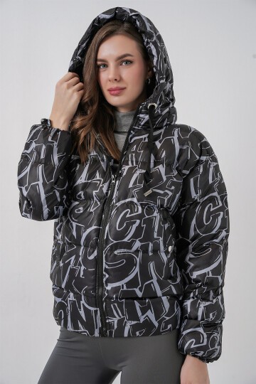 5125 Desenli Şişme Mont - Beyaz