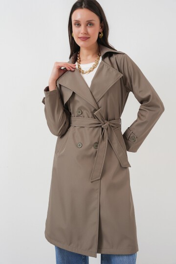 5918 Kruvaze Yaka Trençkot - D.Haki
