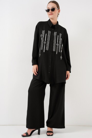 Desenli Tunik Pantolon İkili Takım 6720 - Siyah