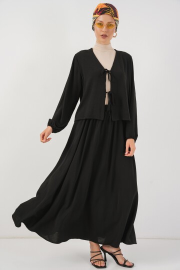 Kadın Ayrobin Kimono Etek İkili Takım 8047 - Siyah