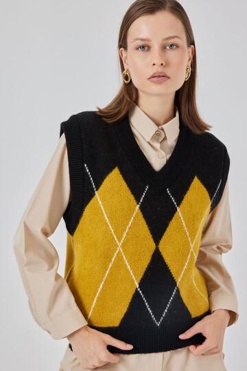 Kadın Baklava Desenli Süveter 15940 - Siyah