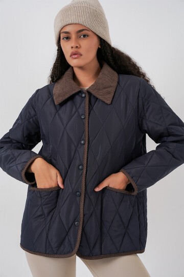 Kadın Kapitone Oversize Mont 5226 - Lacivert Kahve