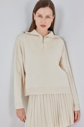 Kadın Kazak Etek İkili Takım 15938 - Ekru