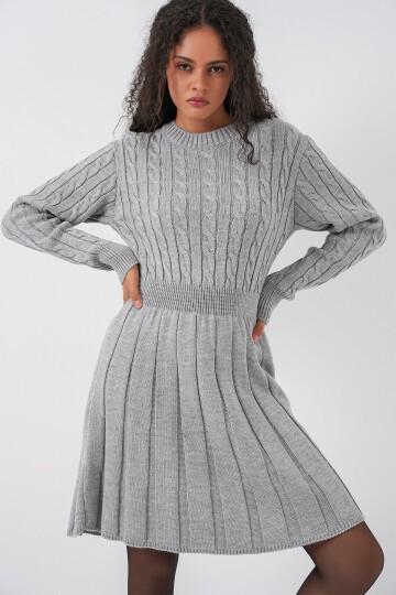 Kadın Kısa Triko Elbise 15943 - Gri