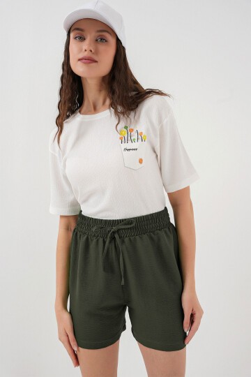 Kadın Rahat Kalıp Şort 5327 - Haki