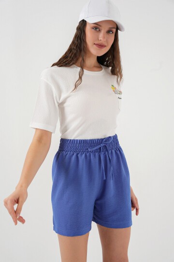 Kadın Rahat Kalıp Şort 5327 - İndigo