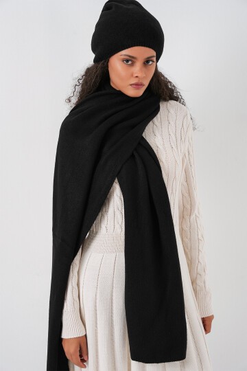 Kadın Triko Atkı Bere 15939 - Siyah