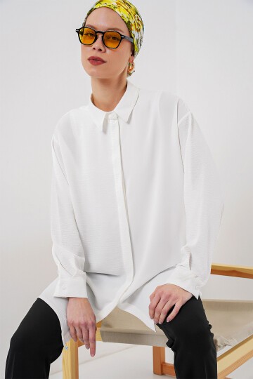 Kadın Uzun Gömlek Tunik 5945 - Beyaz