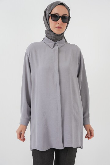 Kadın Uzun Gömlek Tunik 5945 - Gri