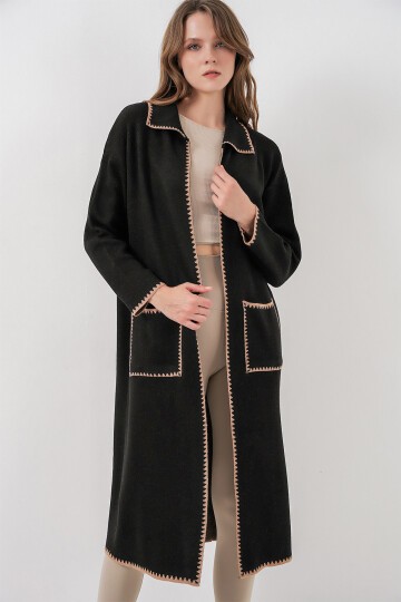 Kadın Uzun Oversize Triko Hırka 15962 - Siyah