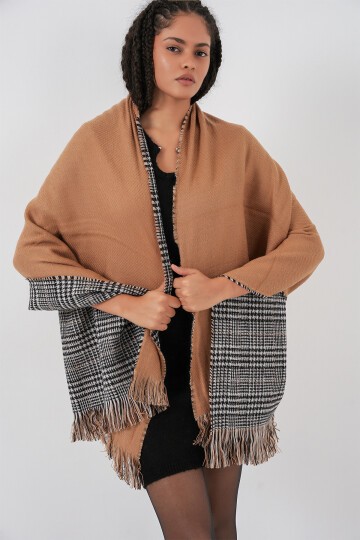 Kadın Yumuşak Dokulu Kalın Şal Atkı 15951 - Camel