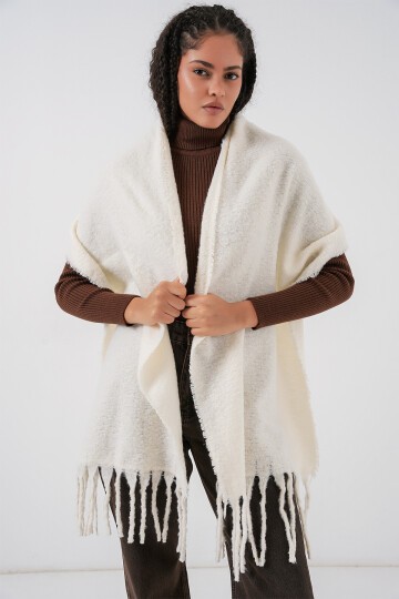 Kadın Yumuşak Dokulu Kalın Şal Atkı 15951 - Ekru