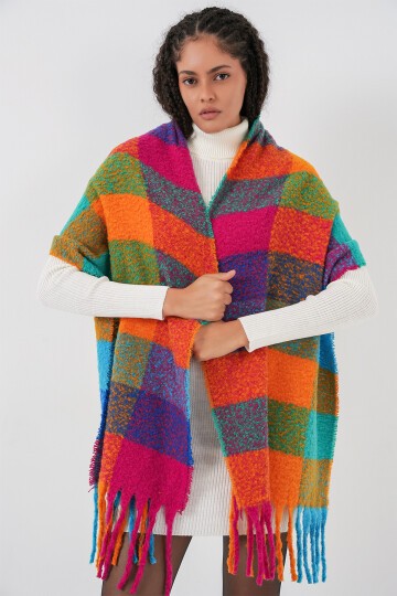 Kadın Yumuşak Dokulu Kalın Şal Atkı 15951 - Fuşya