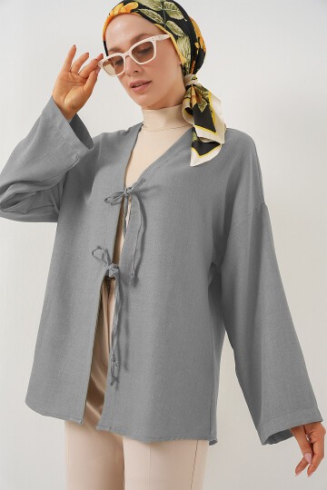 Keten Tesettür Kimono 5968 - Gri