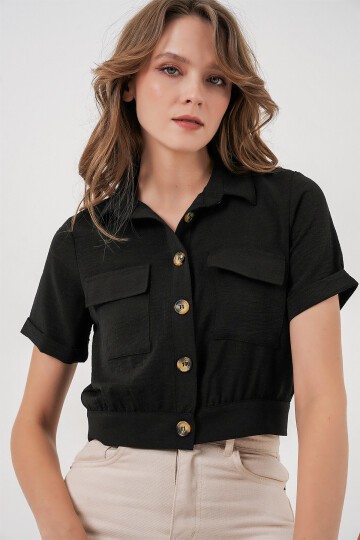 Merterium 0663 Crop Ceket - Siyah