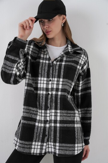 Merterium 3854 Ekose Desen Çift Cepli Gömlek - D. Siyah