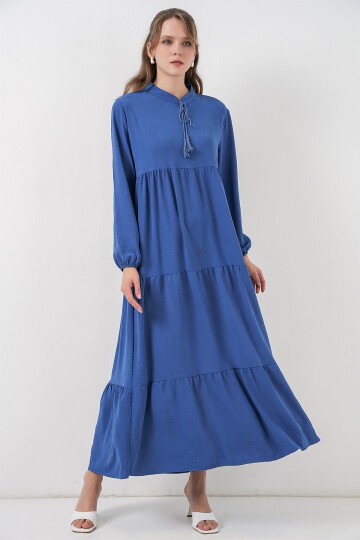 T1627 Yaka Bağcıklı Elbise - C.Saks