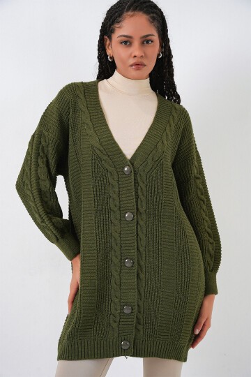 15768 Tesettür Triko Hırka - Haki